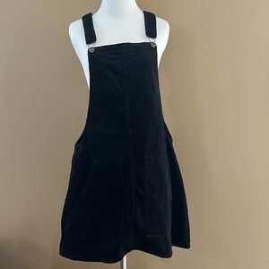 Black Corduroy Overalls Mini Dress